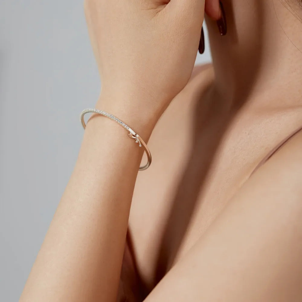 S925 sterling silver gang drill design bracelet for women, platinum finish, geometric shape, 55mm size option