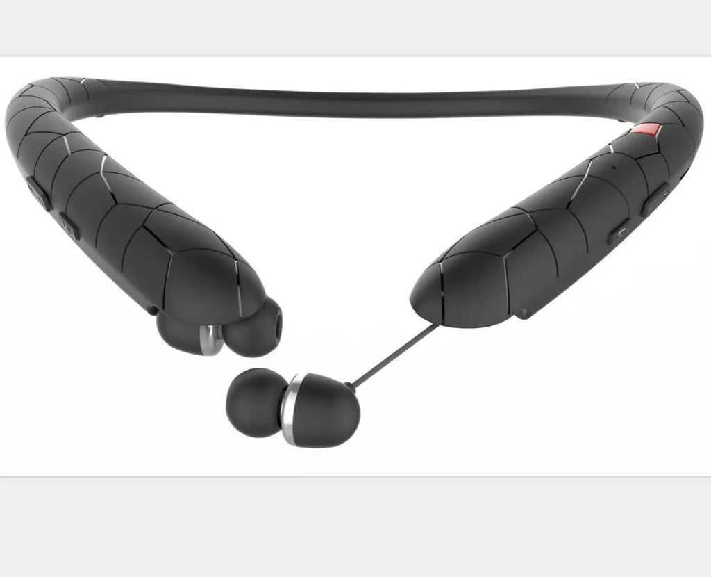 Neckband Bluetooth headphones with retractable wire, CVC6.0 dual mic, 10mm drivers, available in blue green pink orange