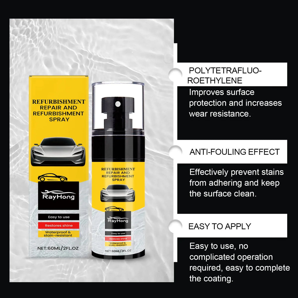 Automotive plastic renovation spray 60ml bottle with label for car interior trim refurbishment