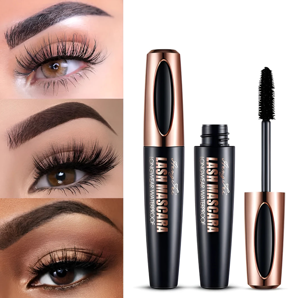 Black waterproof mascara for thick curled lashes with sweat-proof formula that resists smudging