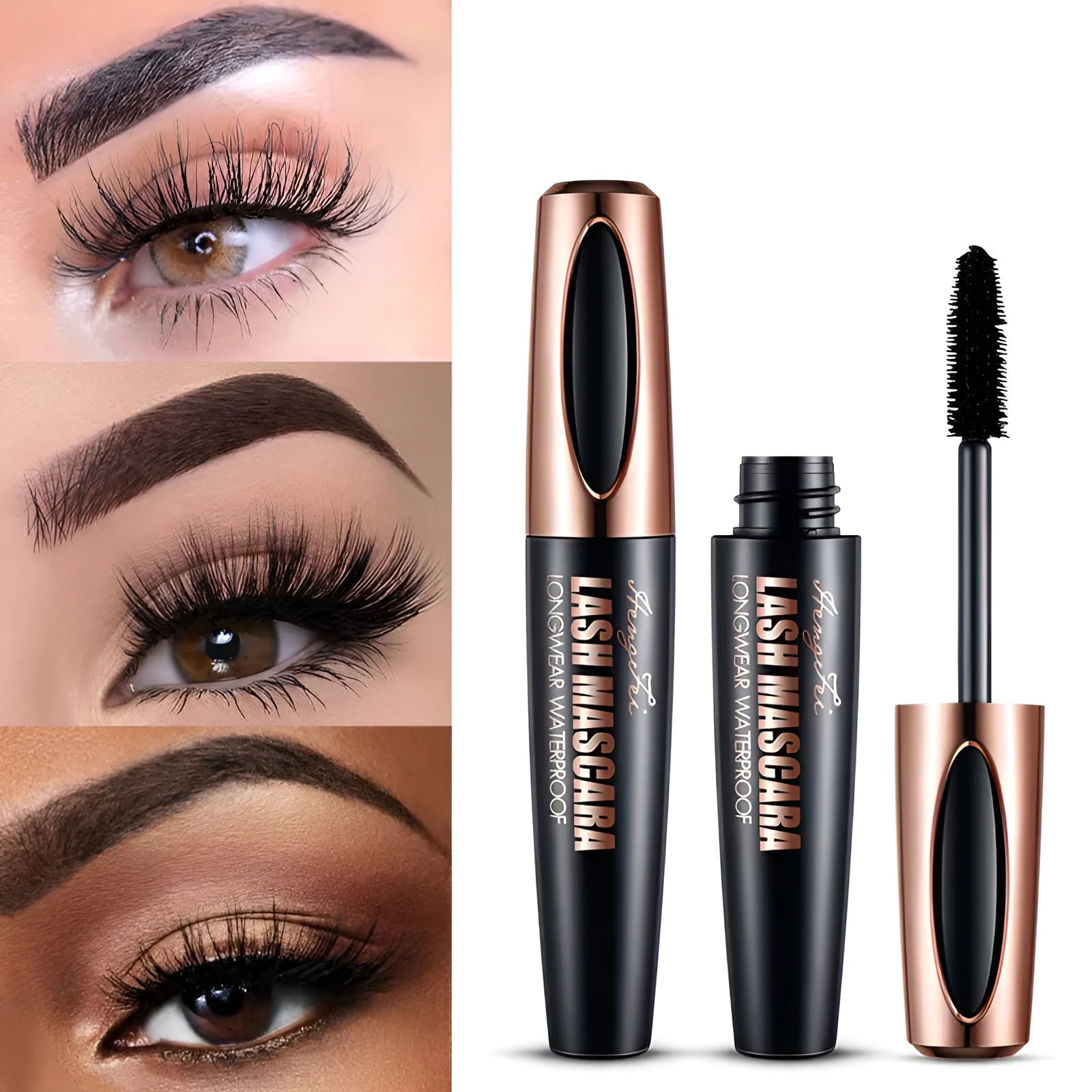 Black waterproof mascara for thick curled lashes with sweat-proof formula that resists smudging
