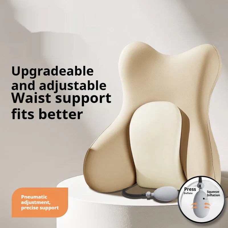 Ergonomic memory foam backrest waist pad with removable cover in brown, grey, pink, or purple colour options.