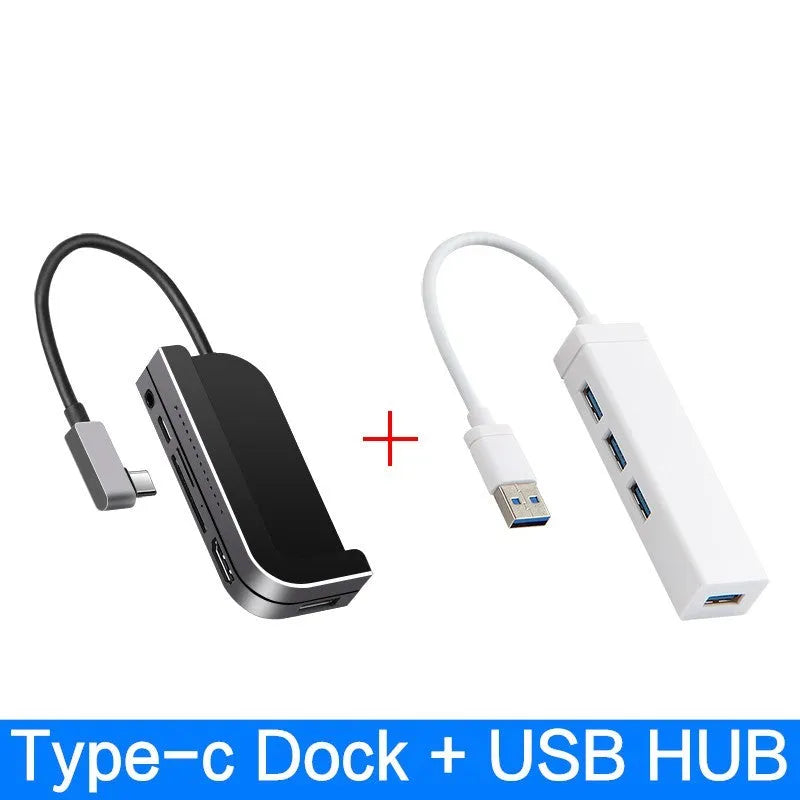 Silver aluminium grey 6-in-1 USB-C docking station for iPad Pro with HDMI port and SD card reader