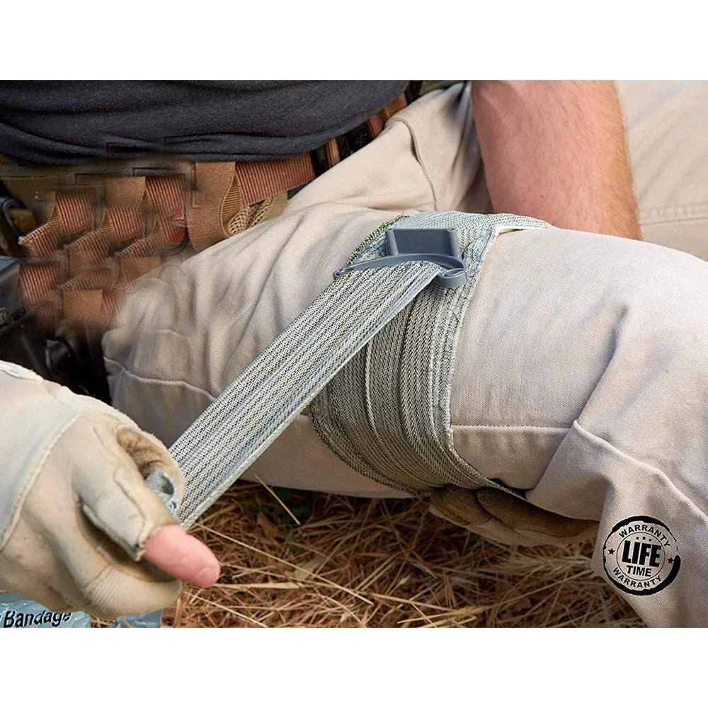 Portable outdoor training hemostatic bandage kit with tactical gauze tape for emergency medical response practice