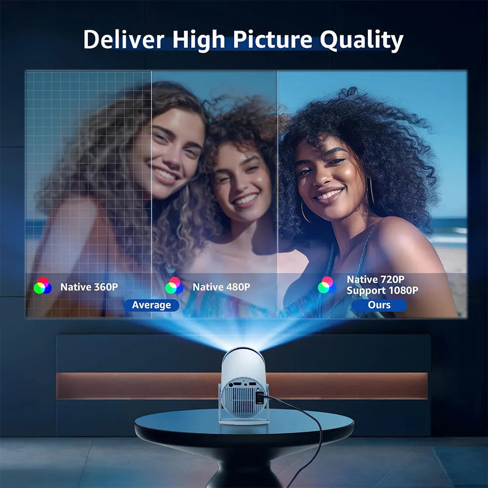 Compact portable home HD projector with Bluetooth and 4K support for movies gaming and outdoor use