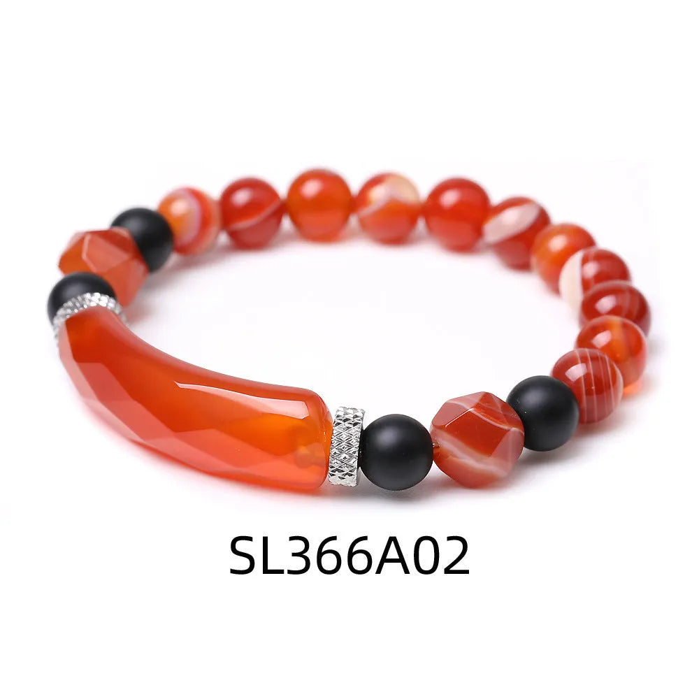 Handmade diamond-cut geometric agate bracelet with faceted beads and fan-shaped design elements
