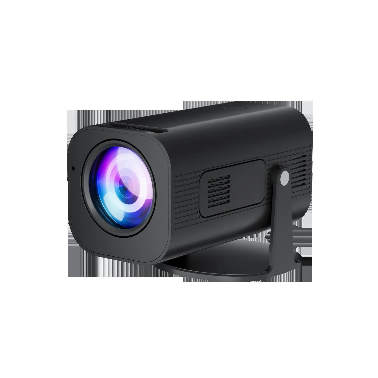 Black or white P330 portable mini projector with remote control on a table.