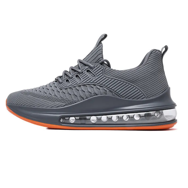 Men's black low-top mesh running shoe with lace-up front and rubber sole.