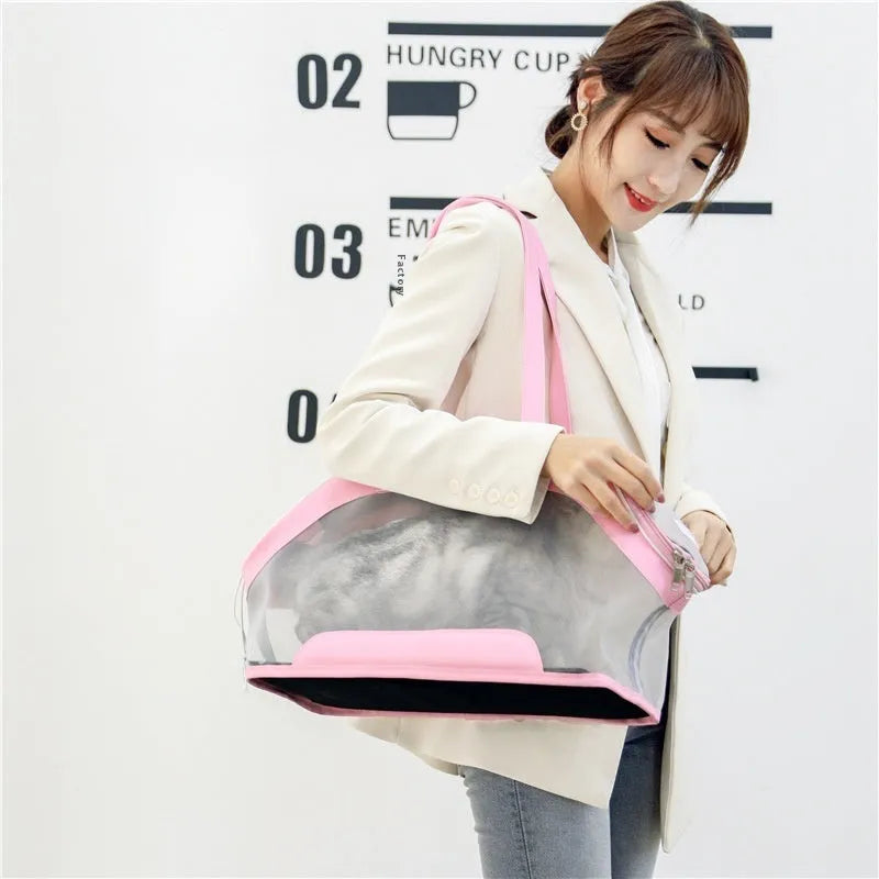 MOORPET leather cat outing carrier bag in a solid colour with 25-litre capacity.