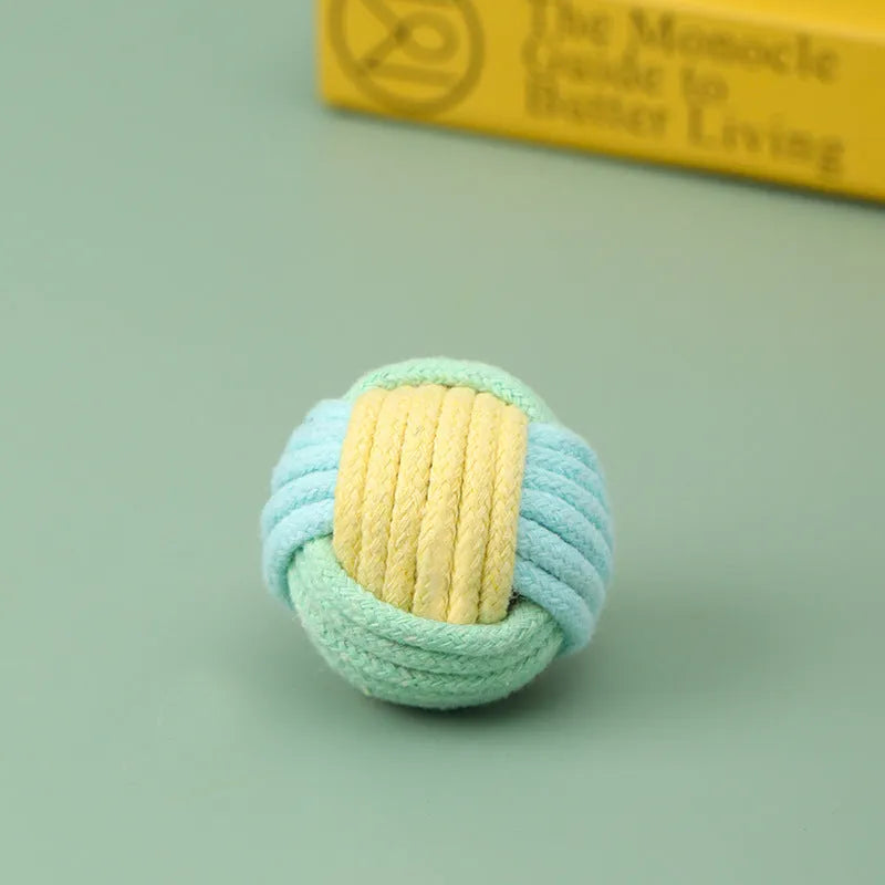 Handmade 5cm cotton plush ball cat toy in blue powder colour for teeth grinding and interactive play