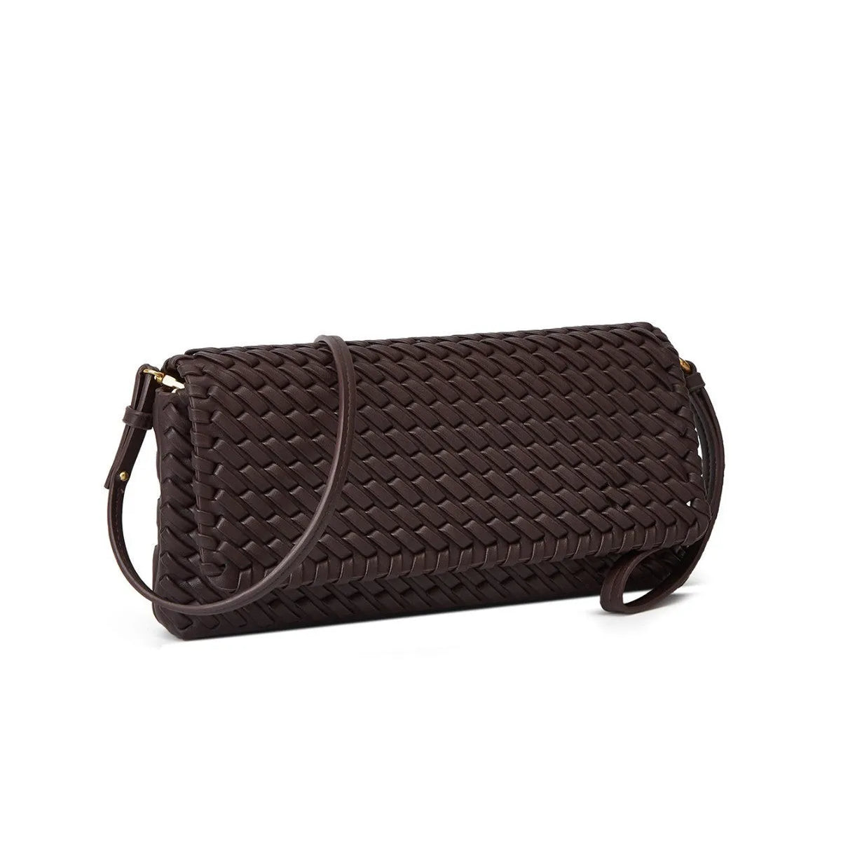 High-grade PU shoulder bag, size S, flap bag in black, wine red or milky white with weaving detail