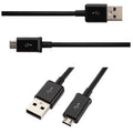 Black and white Android Micro USB data charging cable, 1 metre long with PVC coating.
