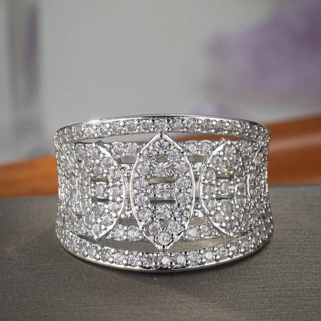 Personalized zircon micro setting ring in picture colour alloy, shown as a women's fashion ring in sizes No 6 to No 10
