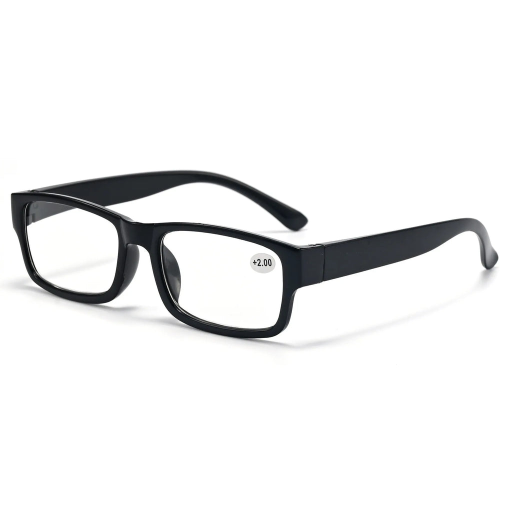 Full border black reading glasses with PC frame and resin lenses for adults, 450 to 600 degrees