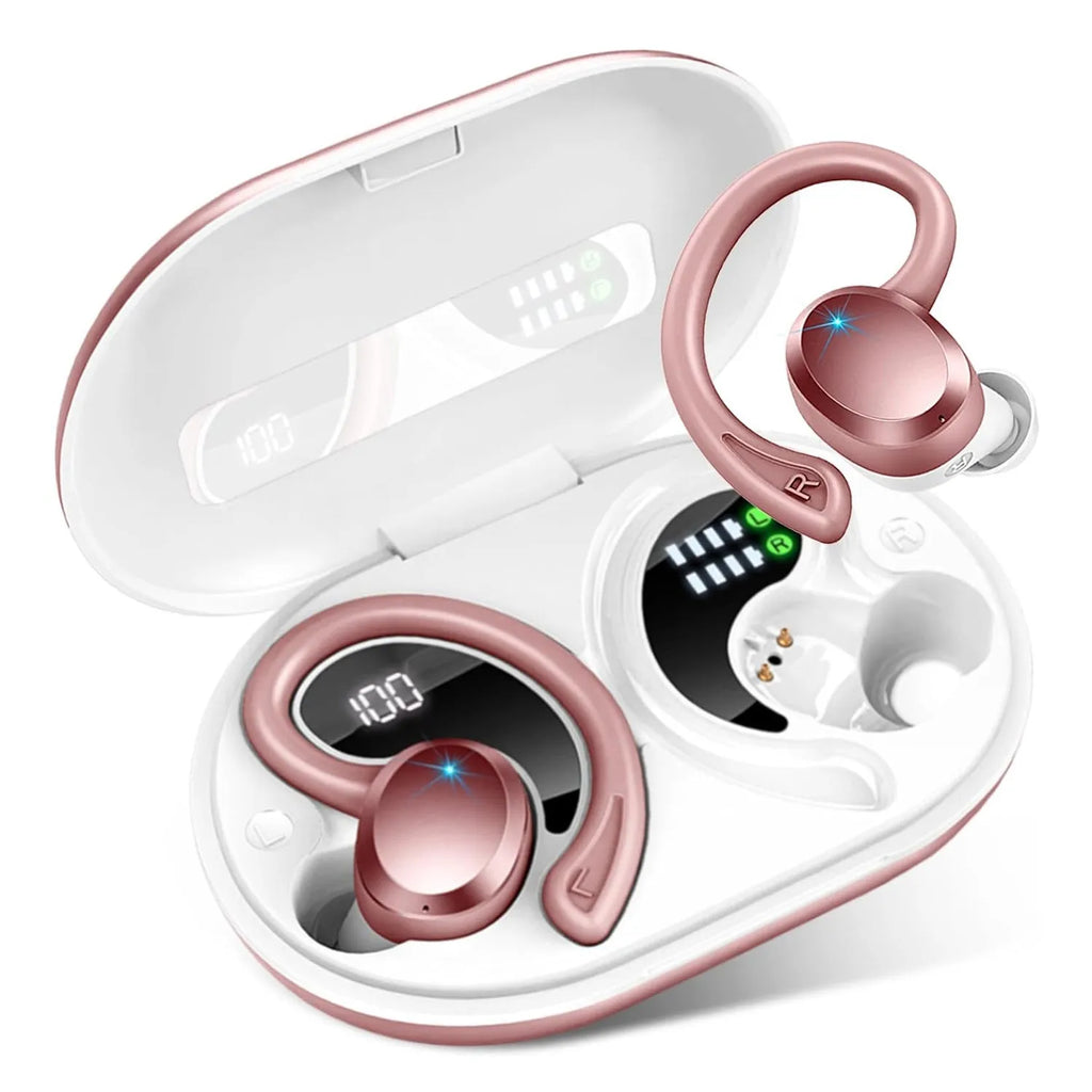Q38 digital display waterproof sports Bluetooth earphone in ear-mounted in-ear style on a white background