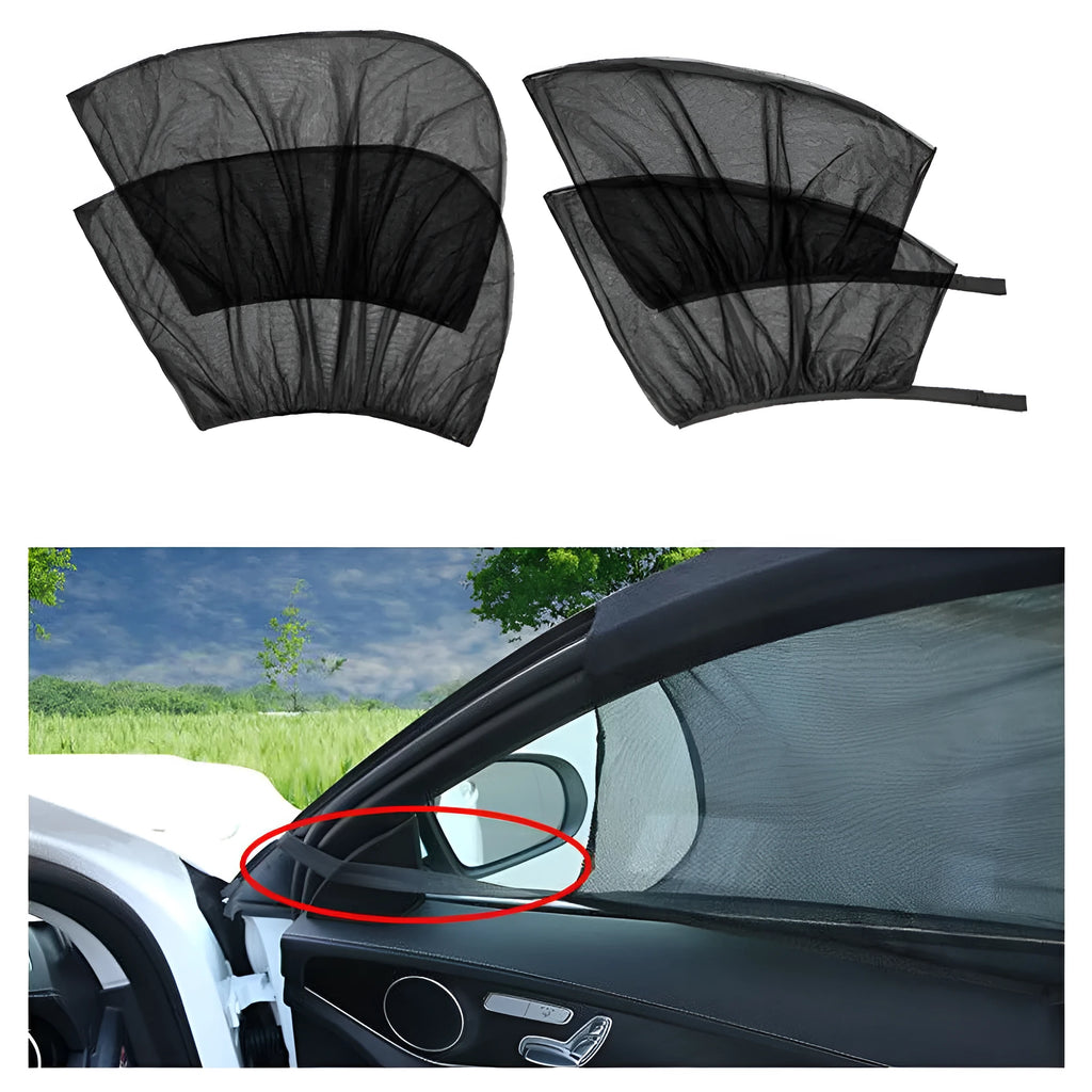Car side window sunshade mesh screen on car door window, non-woven fabric, elastic strip installation.