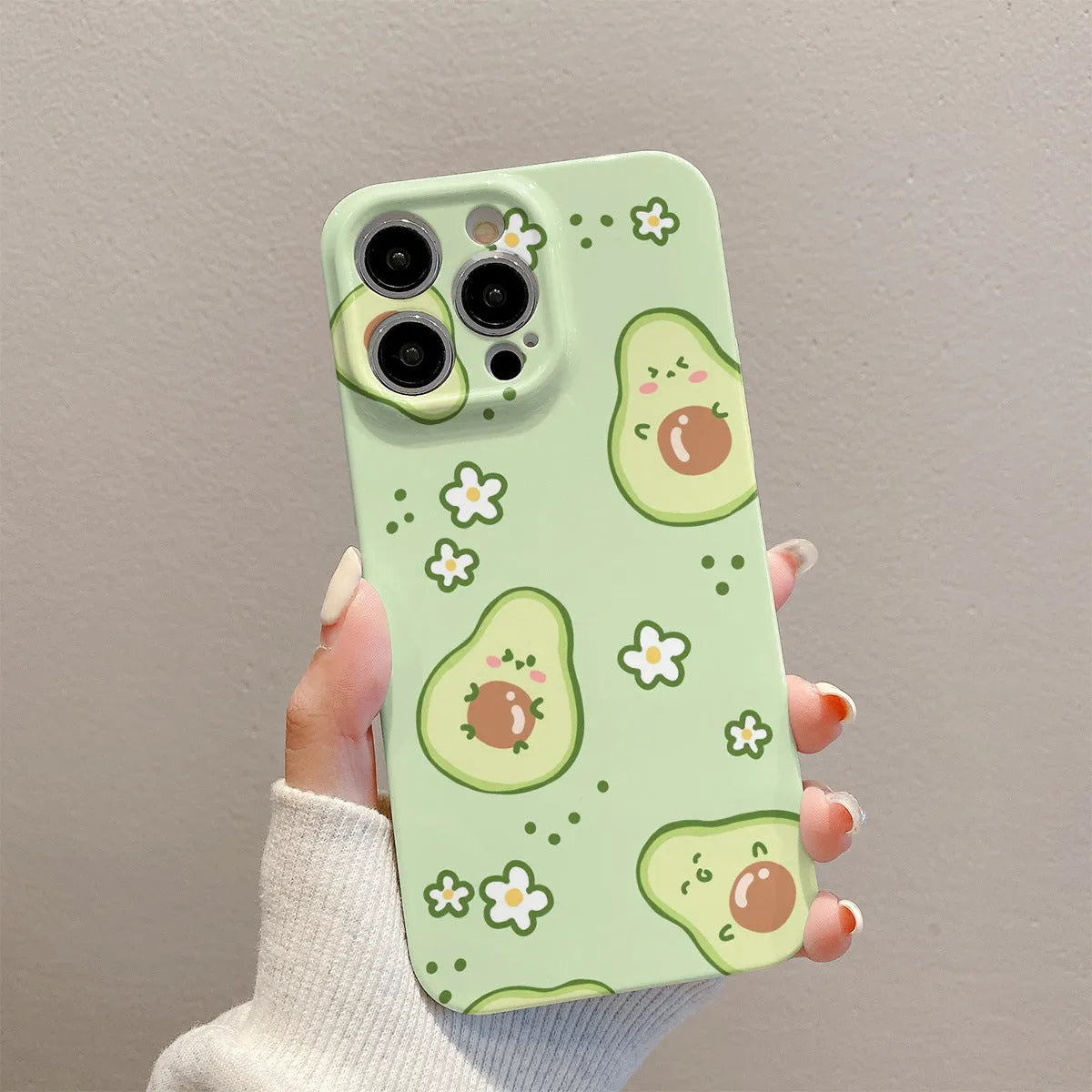 Green avocado film shell iPhone case with floral thermal transfer design and all-inclusive shockproof cover