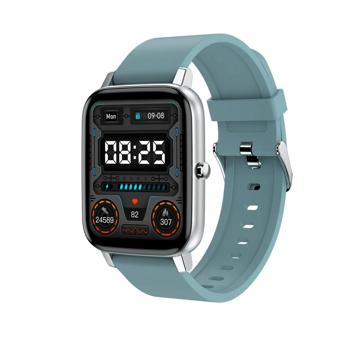 H80 fashion sports smart watch with black silicone strap showing health metrics on screen.