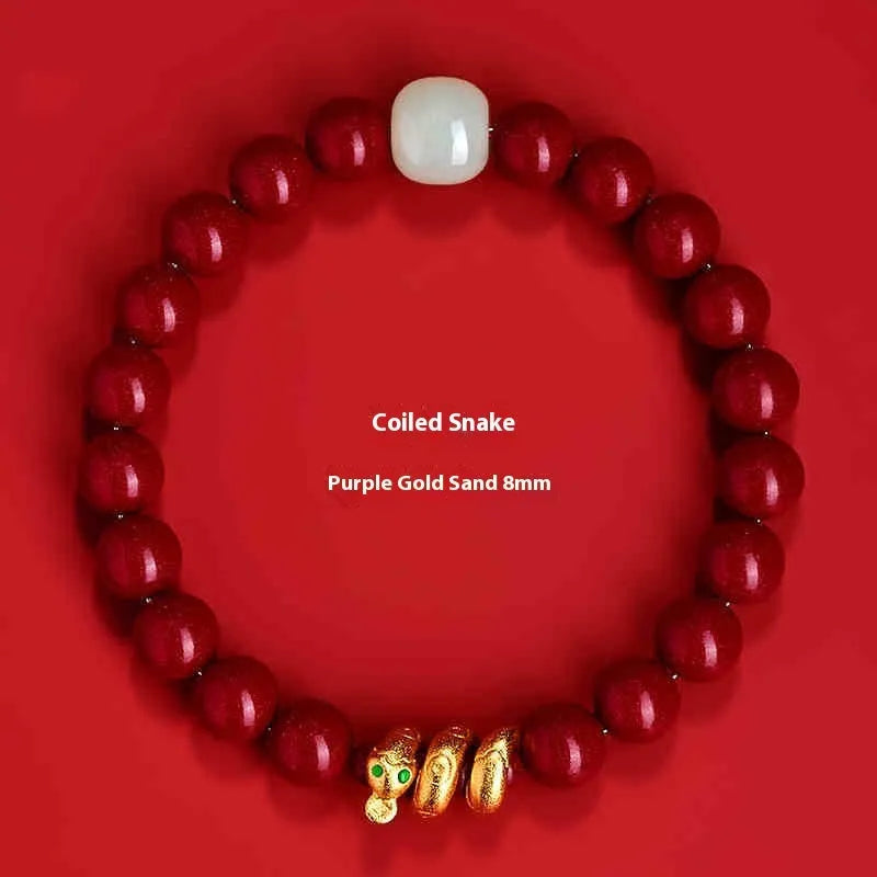 Handmade Chinese style cinnabar bracelet with snake beads for Year of the Snake zodiac symbol