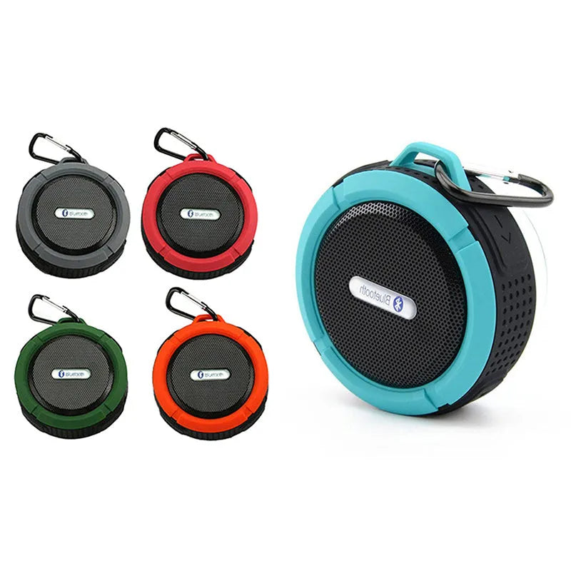Waterproof speaker in black, 98x88x45mm, with 3W dual output and 500mAh battery