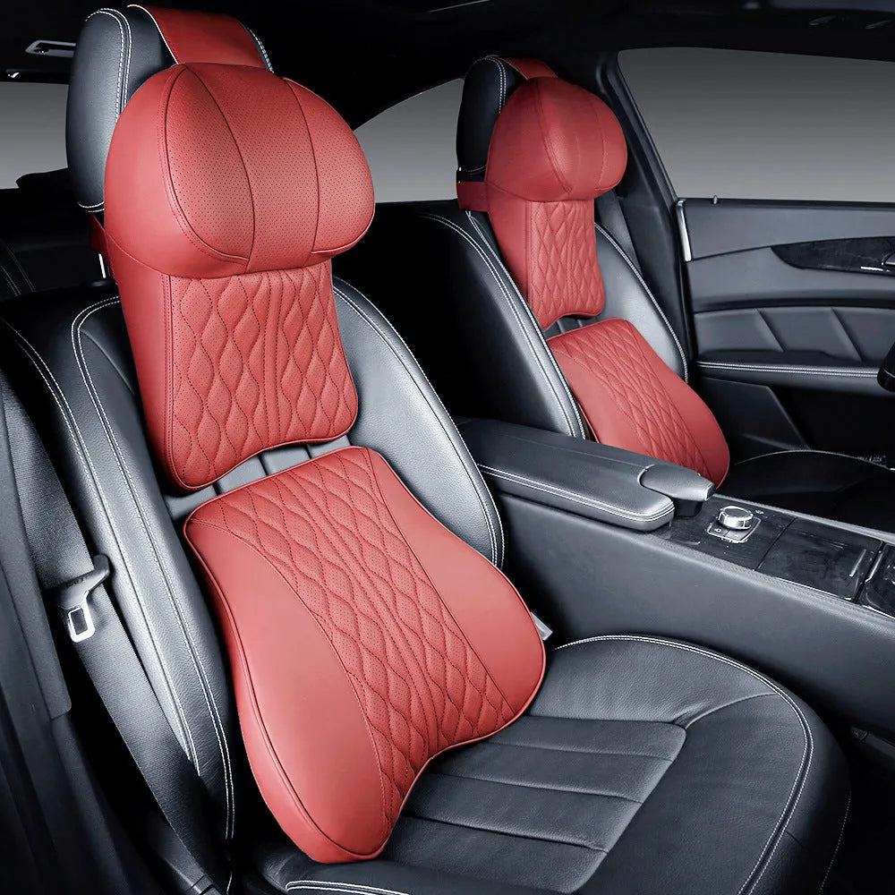 Car neck pillow and lumbar support pillow set with wave pattern in choice of five colours.