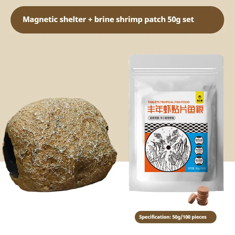 Magnetic aquarium shelter ornament for shrimp breeding and fry hiding on glass tank wall