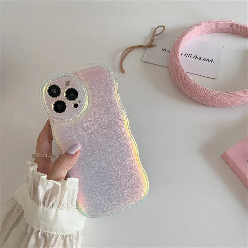 Laser sparkle silicone phone case with bowknot and bracket for iPhone, ladies soft shell cover