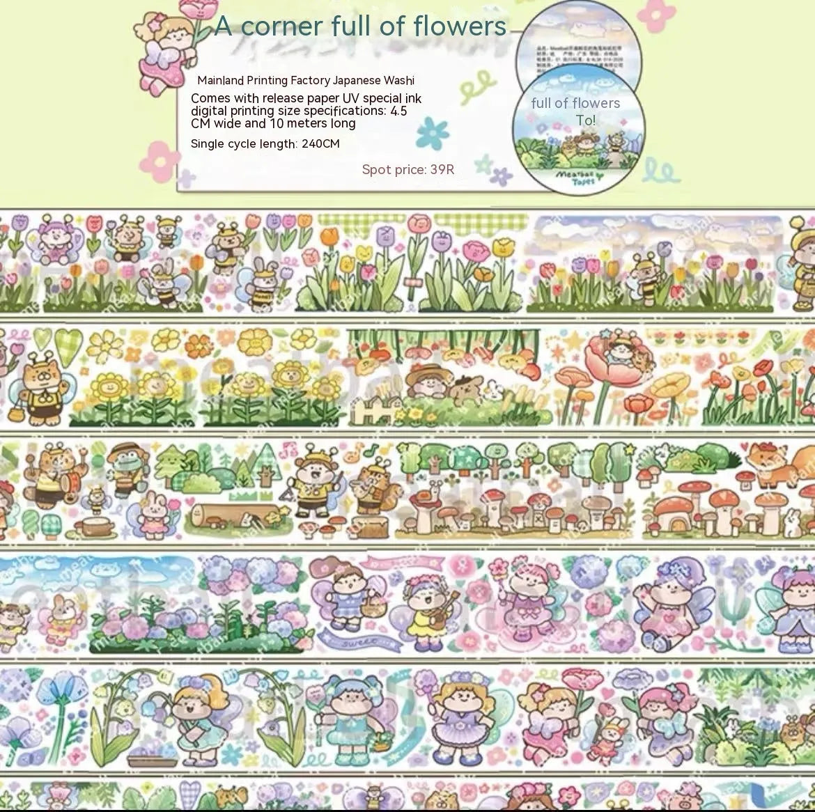 Sheet of cute cartoon character adhesive stickers printed on Japanese paper for medical packaging.