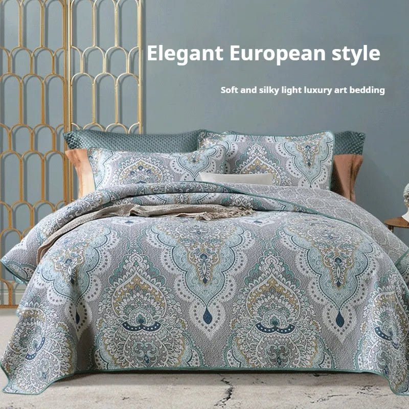 Pure cotton bedspread set with geometric pattern for 1.8 metre double bed