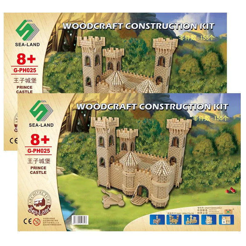 Flat pack wooden 3D puzzle with laser-cut birch plywood pieces in picture colour
