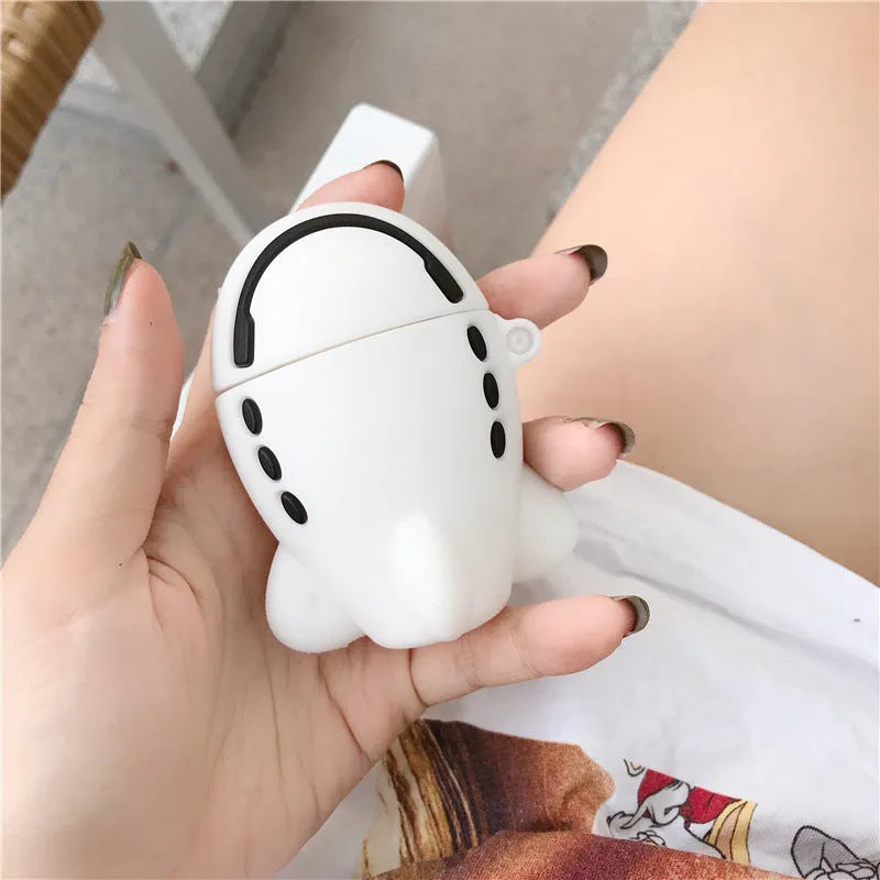 AirPods silicone protective case with cartoon aircraft headset design and keychain hook