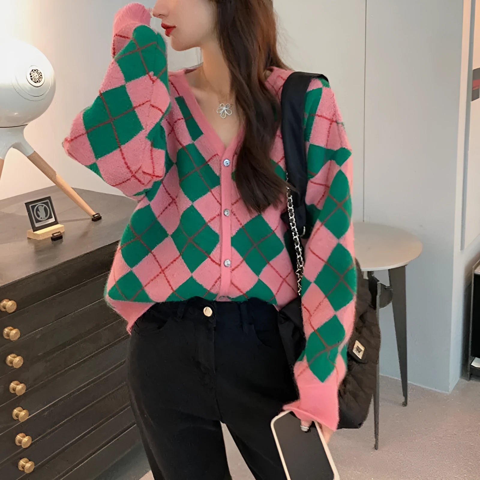 Casual acrylic knitted cardigan in macaron colours with Japanese Korean styling