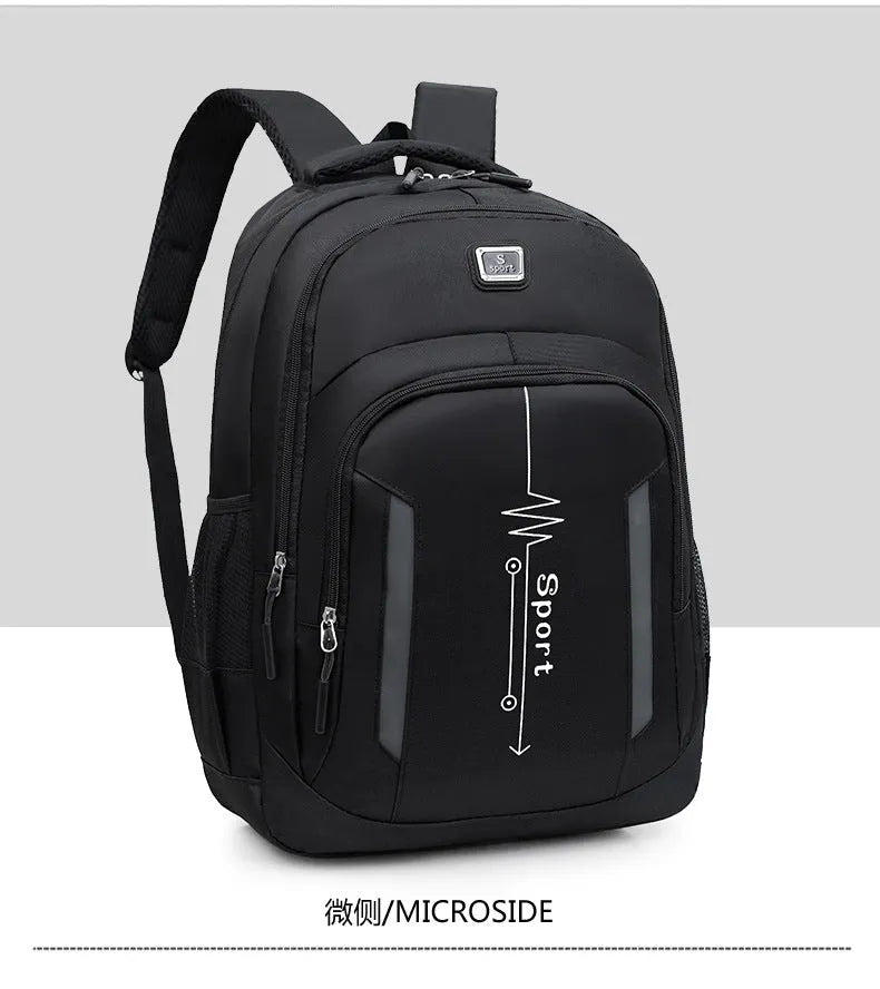 Oxford cloth capacity backpack with airpillow straps showing sewing line detailing in business travel setting