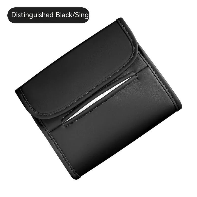 Leather car tissue box organiser mounted on vehicle sun visor
