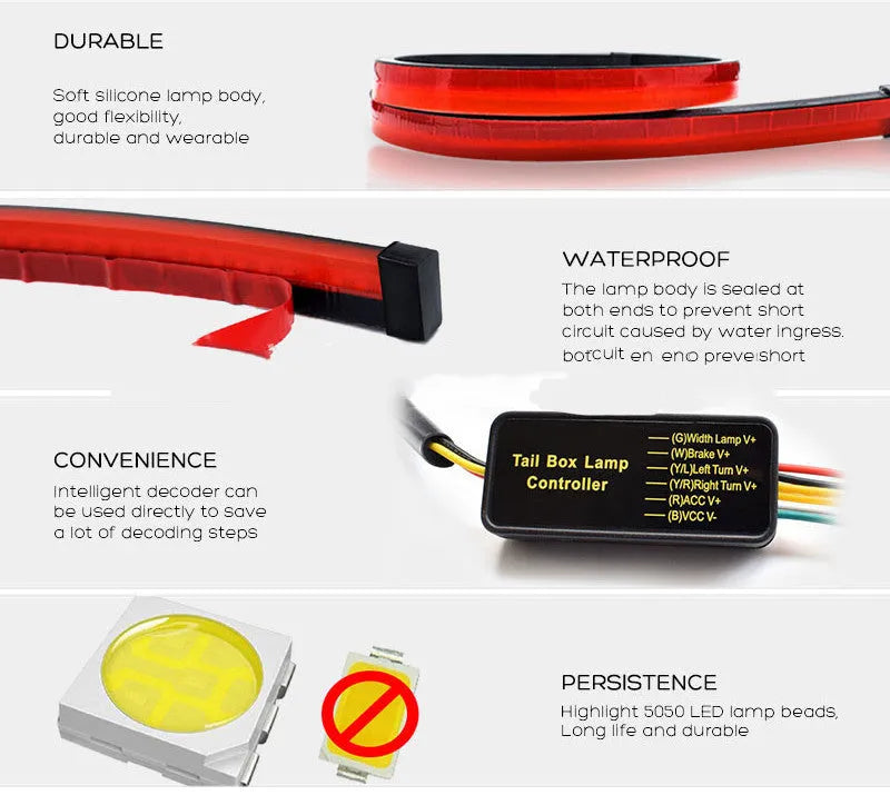 100cm red LED rear brake warning light strip with soft rubber shell, 12V 25W
