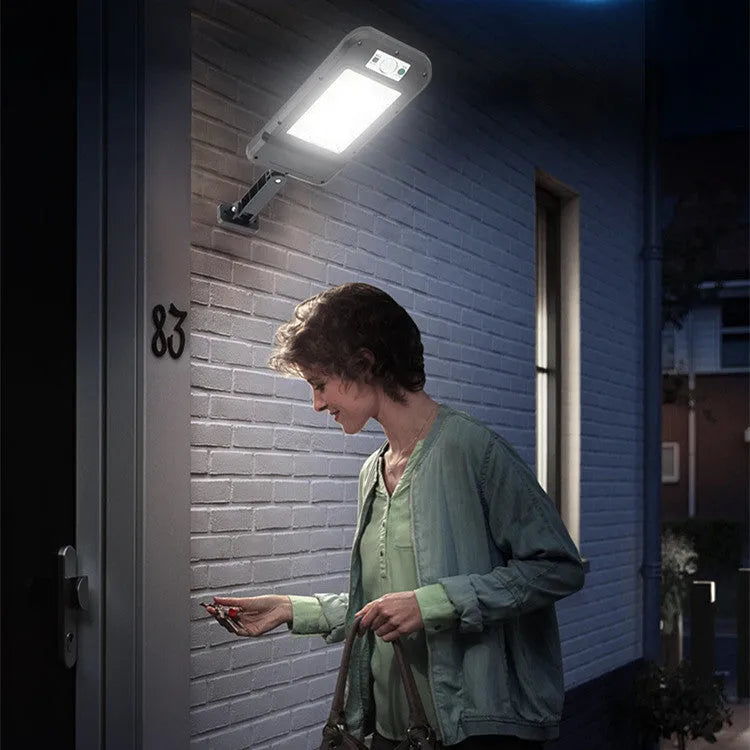 Solar wall light with 160COB beads, polysilicon 5.5V 2.5W panel, 3-5m motion sensor, life waterproof, 410x145x35mm