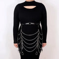 Black PU leather waist chain ornament with adjustable 110cm length draped for waist styling
