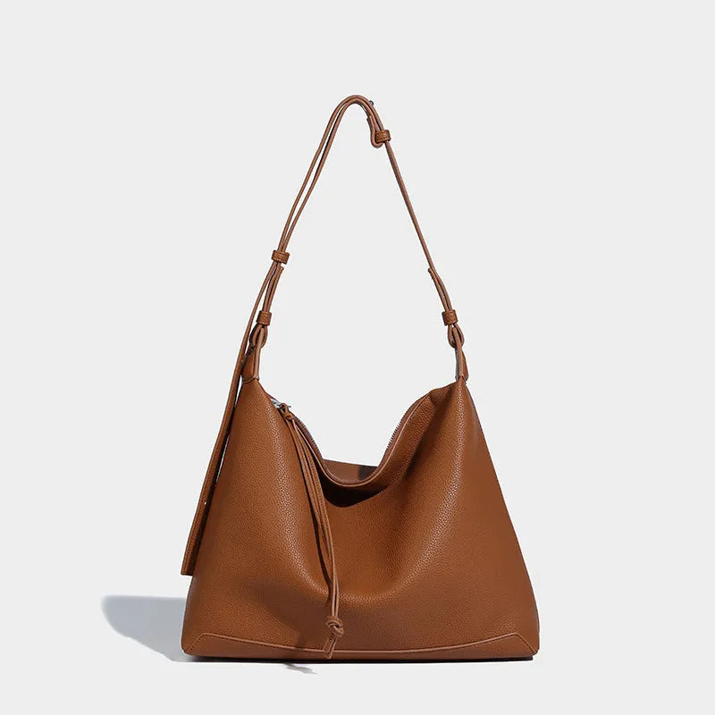 Soft PU leather underarm messenger bag in caramel or elephant grey colour with 36cm length