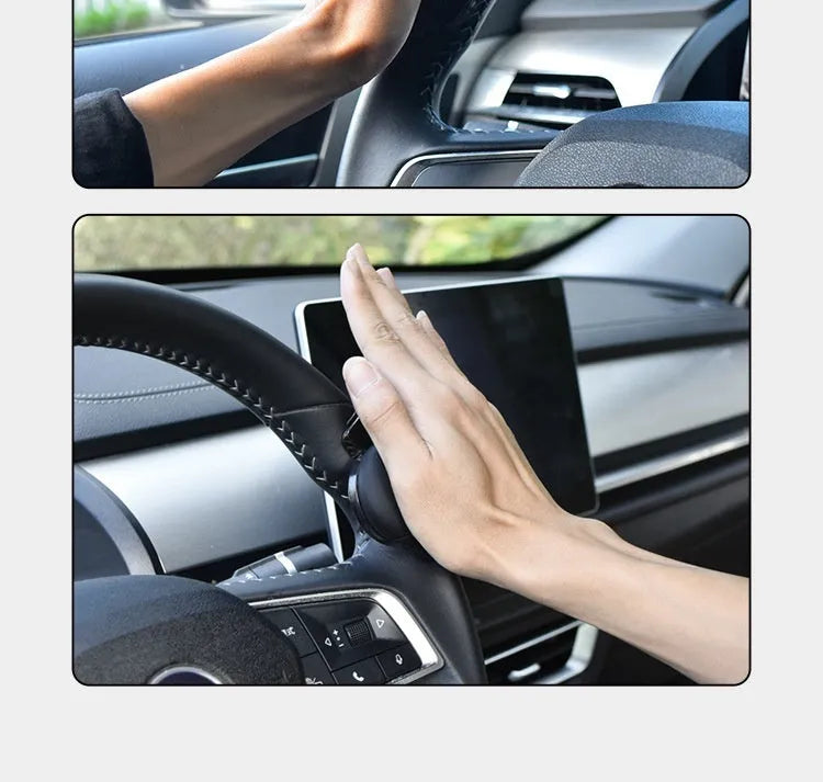 Black and blue silicone steering wheel assist ball with metal bearing for single-hand control