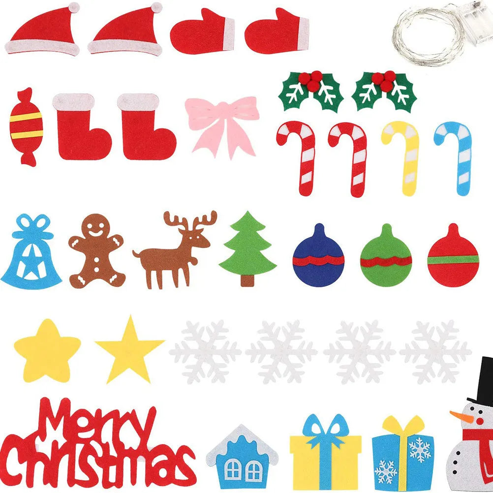 Children's DIY felt Christmas tree with lights green 98cm wall-mounted with snowman decoration