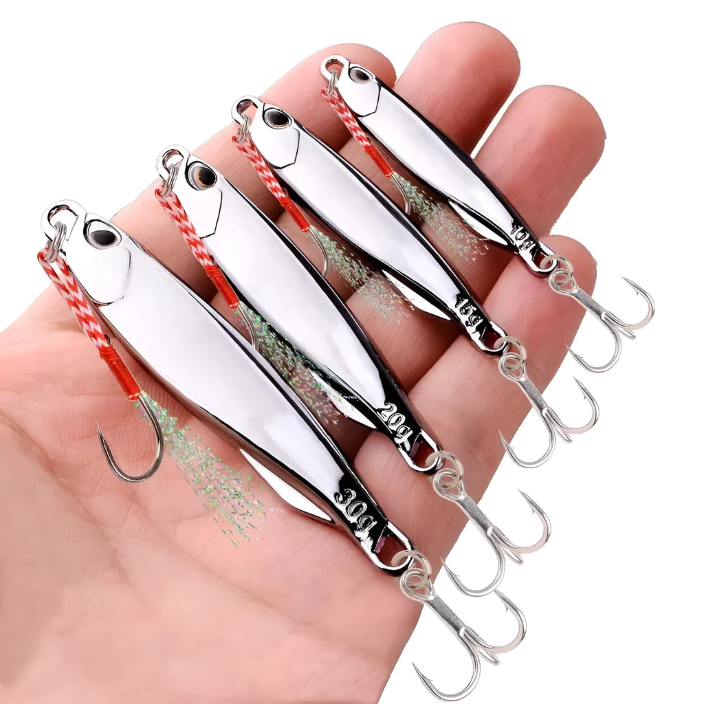 15g silver plated metal jig lure for sea fishing, 5-pack on OPP bag