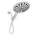 A six-inch silver electroplated handheld shower head with multiple spray function settings.