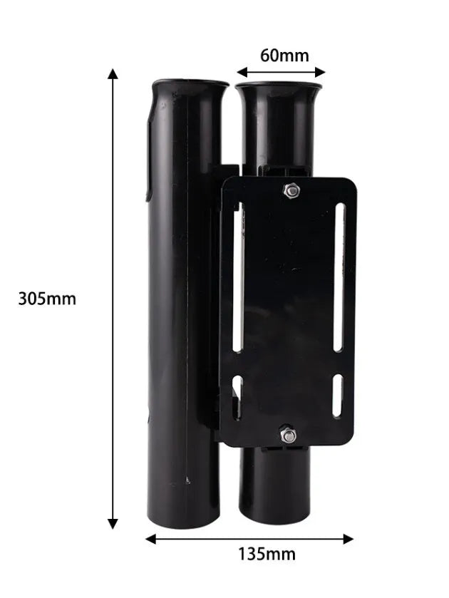 Plastic fishing rod rack with pipe clamp mounted on a bicycle frame