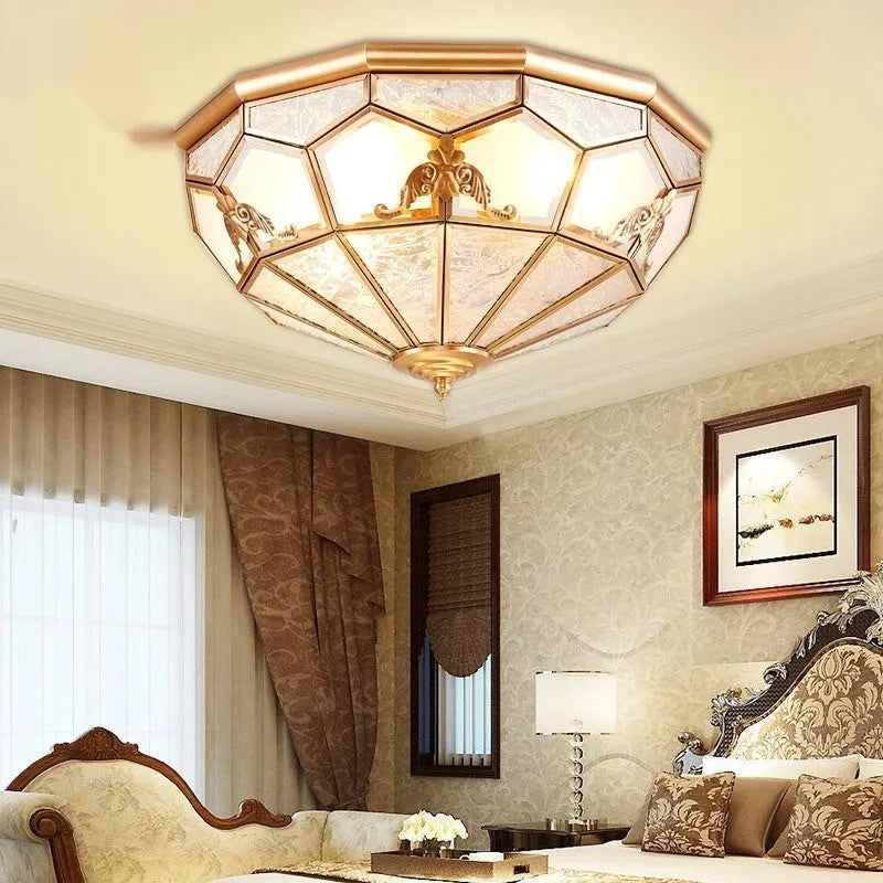 Copper American style wall lamp with tri-colour light source 35cm diameter for bedroom corridor