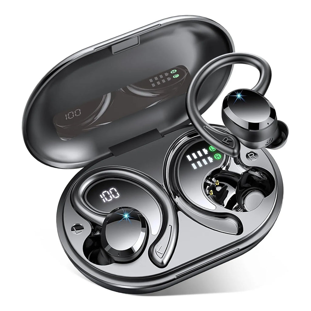 Q38 digital display waterproof sports Bluetooth earphone in ear-mounted in-ear style on a white background