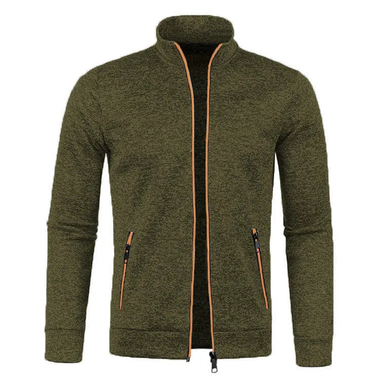 Men's autumn winter loose fit polyester sweater coat in black, shown with long sleeves, available in sizes S to 5XL