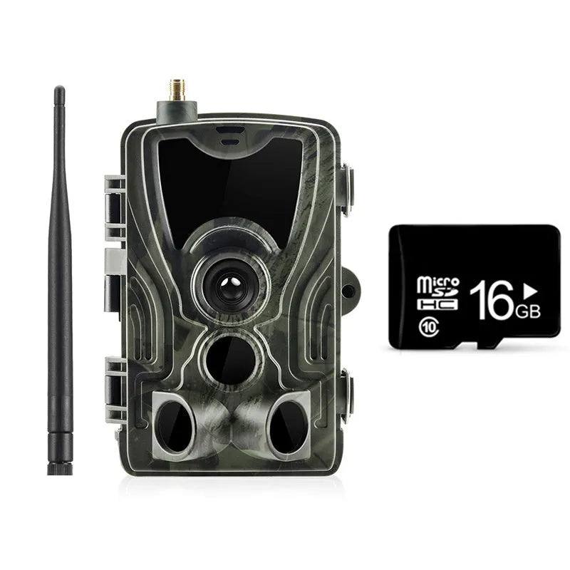 HC801M outdoor waterproof surveillance field camera with camouflage finish on a mounting bracket.