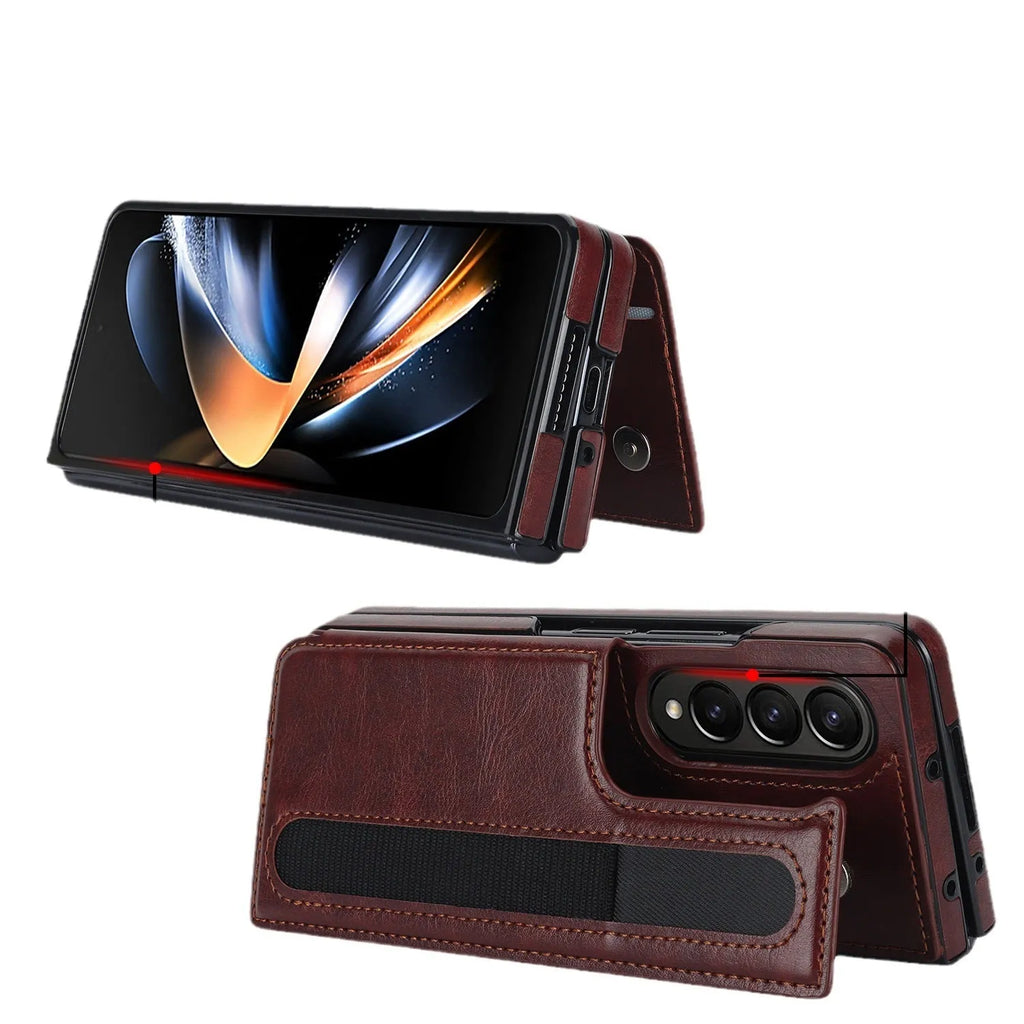 Folding PU leather phone case for Samsung Galaxy Z Fold in black with bracket support