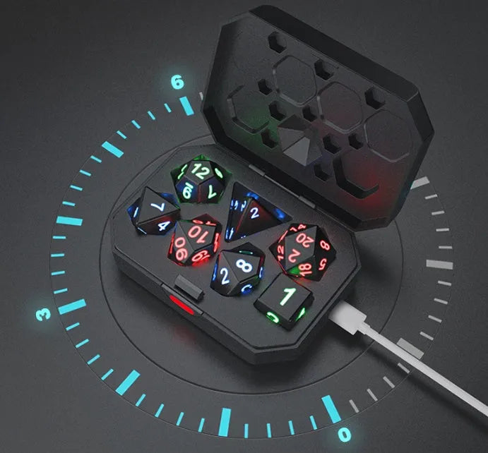 Seven-piece LED electronic dice set in plastic for board games and party games