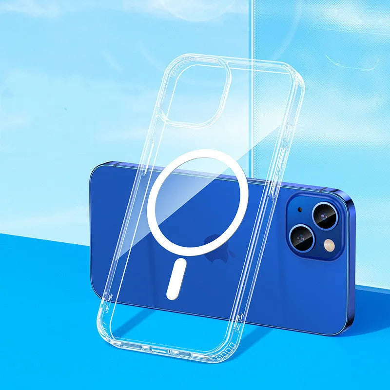 Transparent MagSafe magnetic airbag protective case for Apple iPhone 13 series.